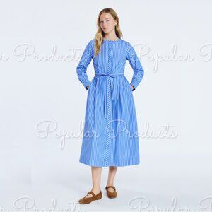 Free Assembly | Pleated Cotton Midi Shirtdress, Quark Blue Stripe